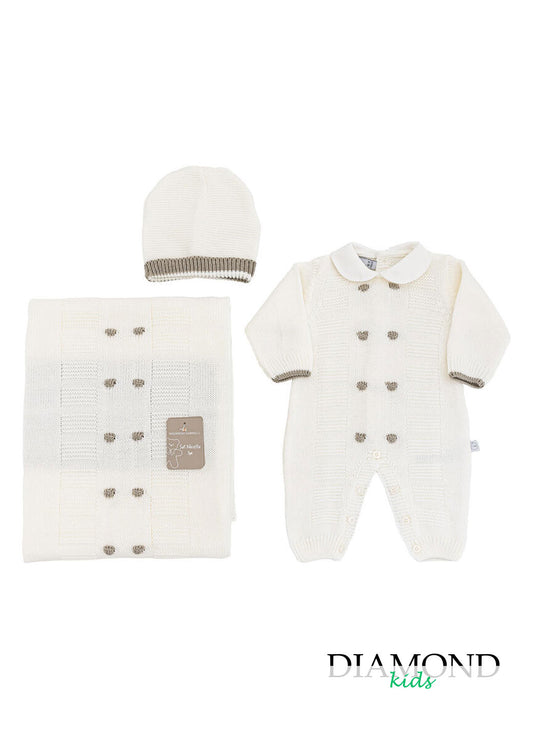 Set corredino prima nascita Nazareno 3 pezzi panna e beige