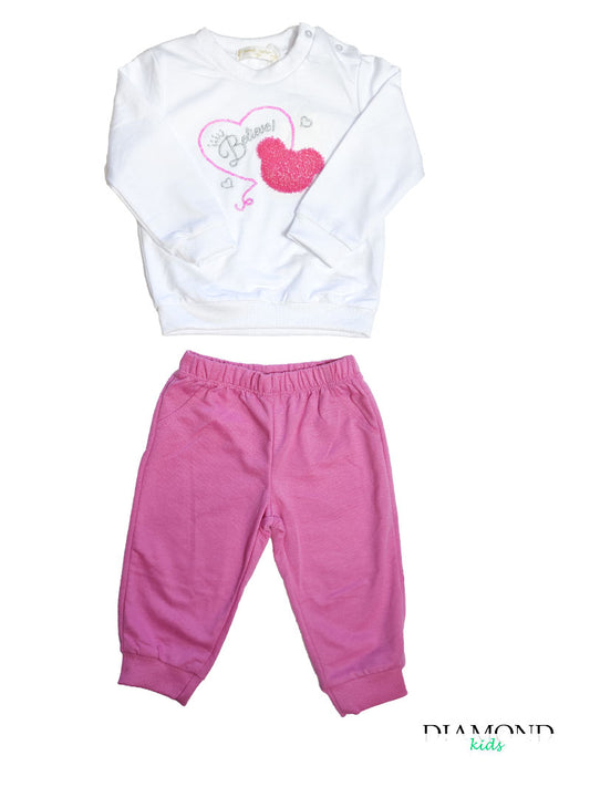 Completo Neonata Believe bianco fucsia