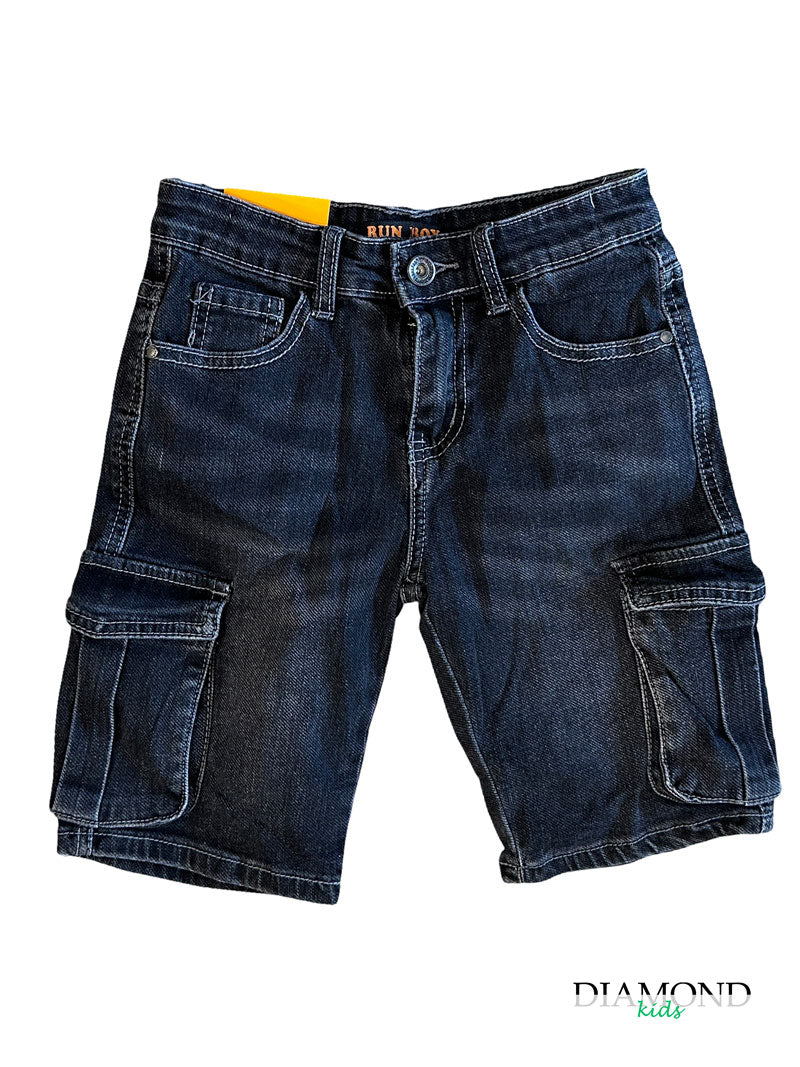 Bermuda Bambino Run cargo denim nero