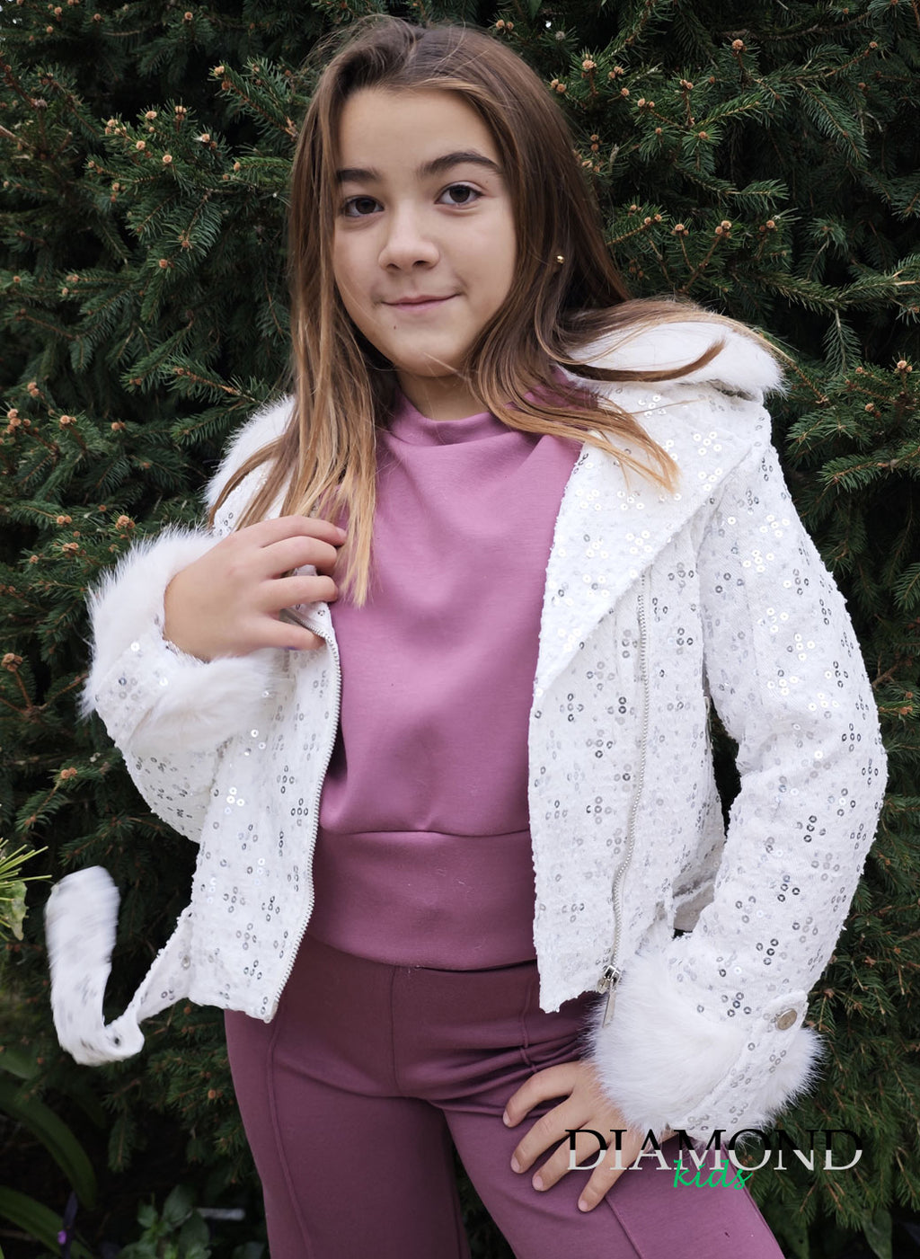 Ecopelliccia Bambina chiodo bianca