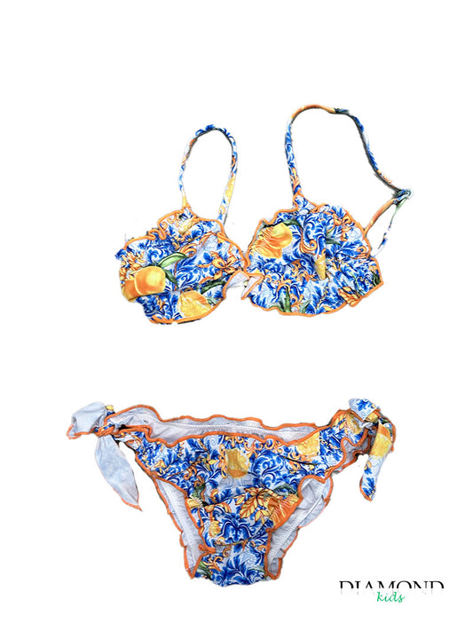 Costume Bambina Amalfi bianco azzurro