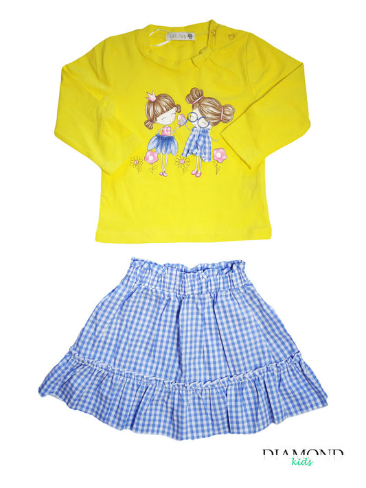 Completo Neonata Vichy giallo e azzurro