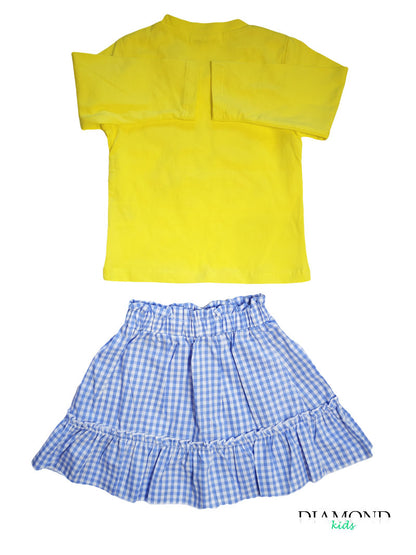 Completo Neonata Vichy giallo e azzurro