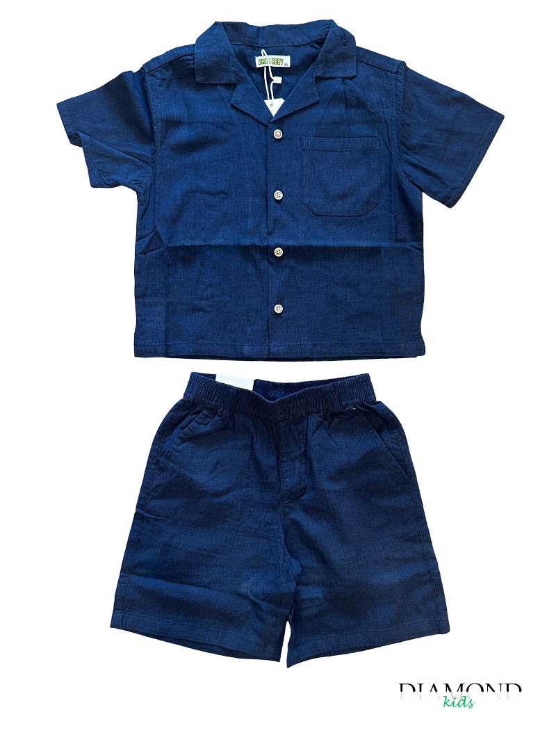 Completo Bambino Camicia Shorts blu
