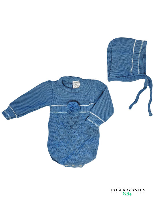 Completo Neonato MyBabyChic Ponpon blu