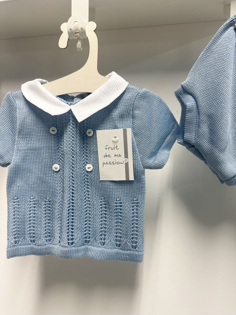 Completo Neonato Filo Bottoncini azzurro