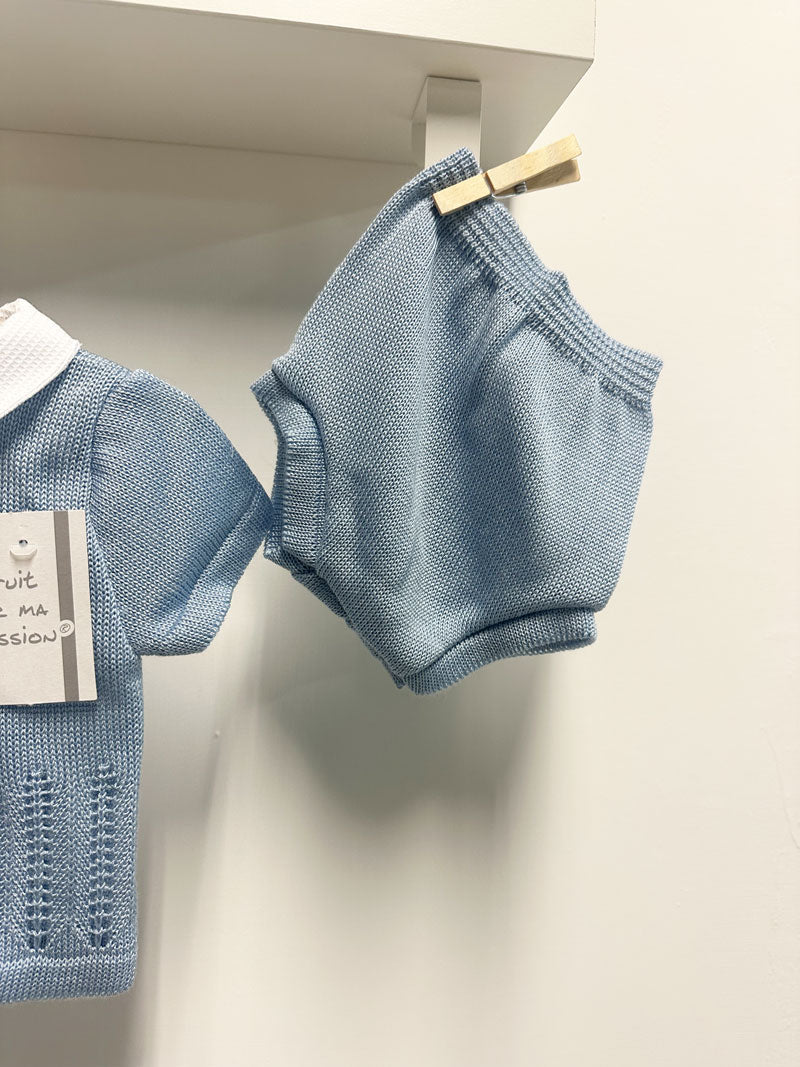 Completo Neonato Filo Bottoncini azzurro
