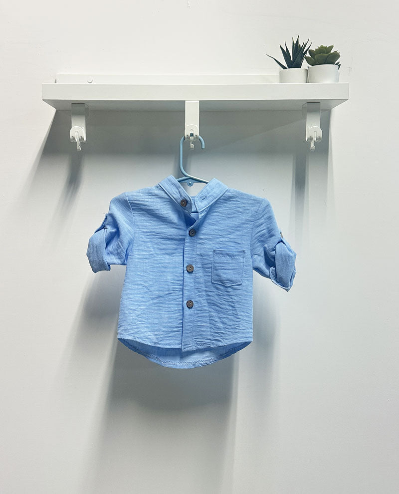 Camicia Neonato azzurra lino