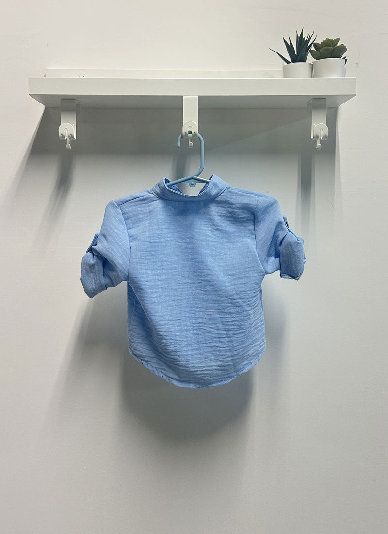 Camicia Neonato azzurra lino