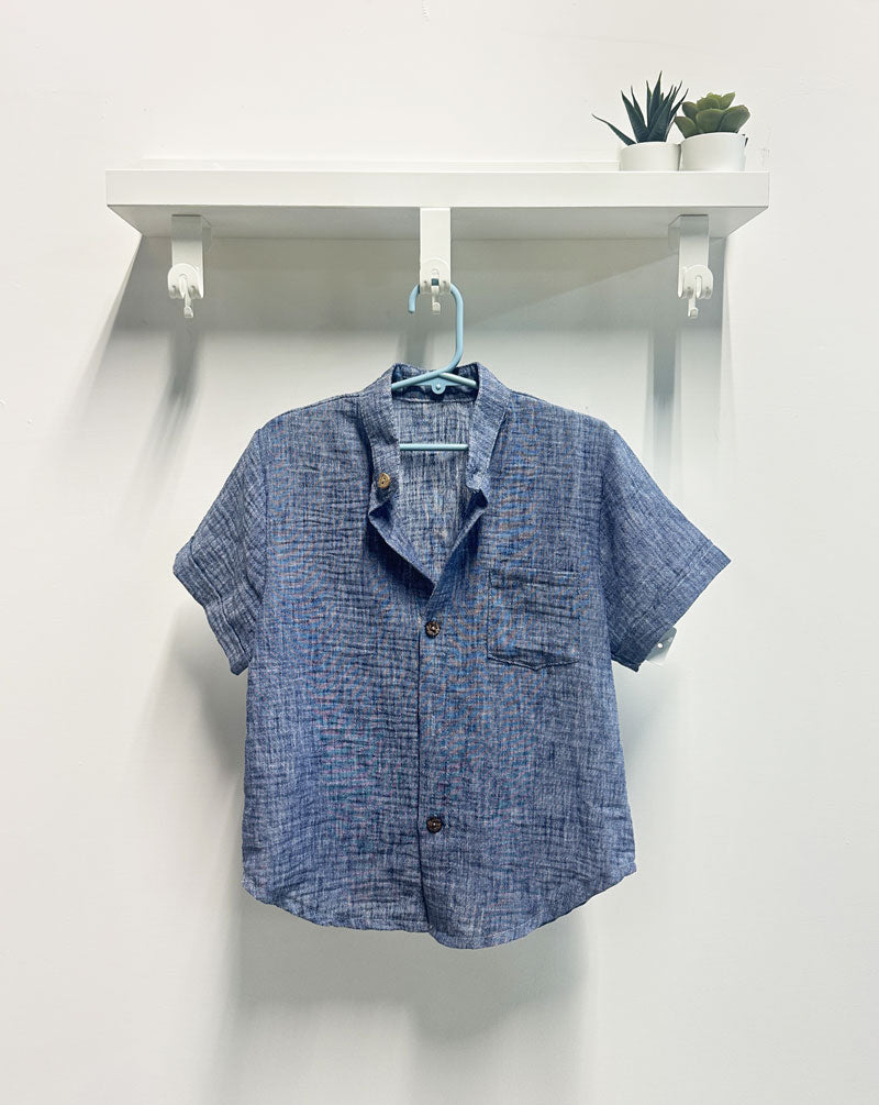Camicia Bambino blu lino