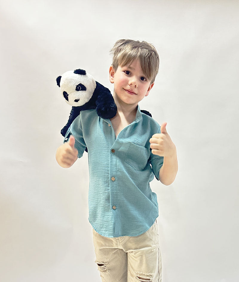 Camicia Bambino Lino verde pretolio
