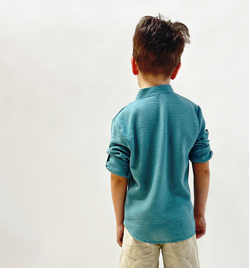 Camicia Bambino Lino verde pretolio