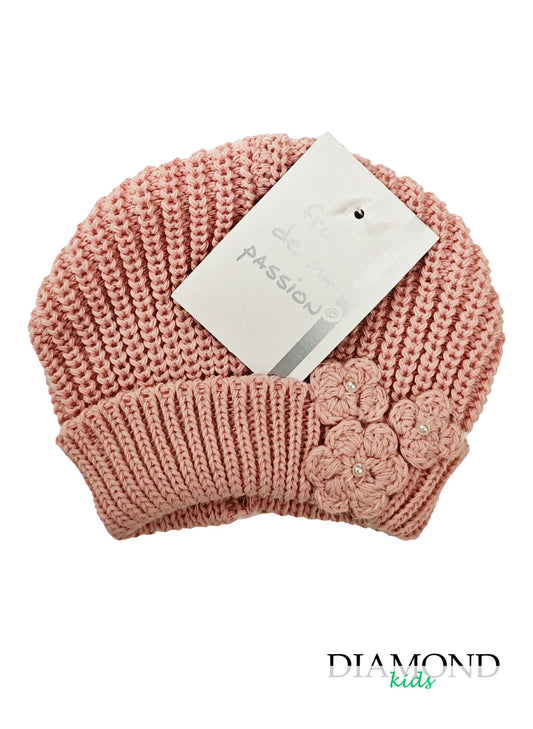 Cappellino Neonata fiocco fiori rosa cipolla