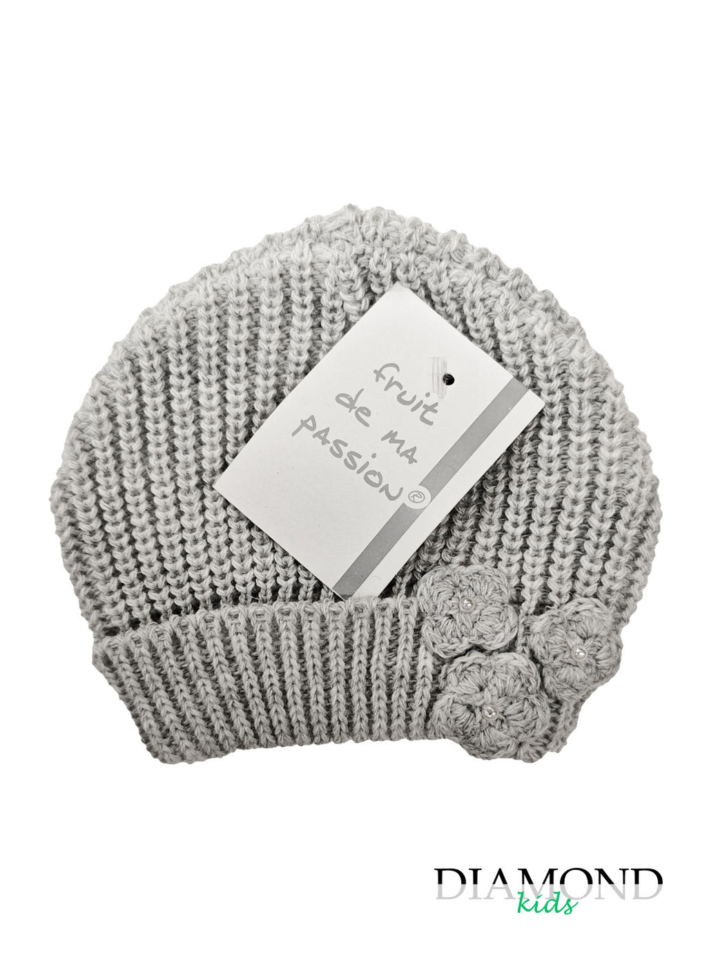 Cappellino Neonata fiocco fiori grigio