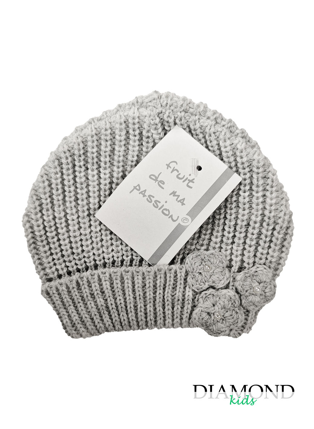 Cappellino Neonata fiocco fiori grigio
