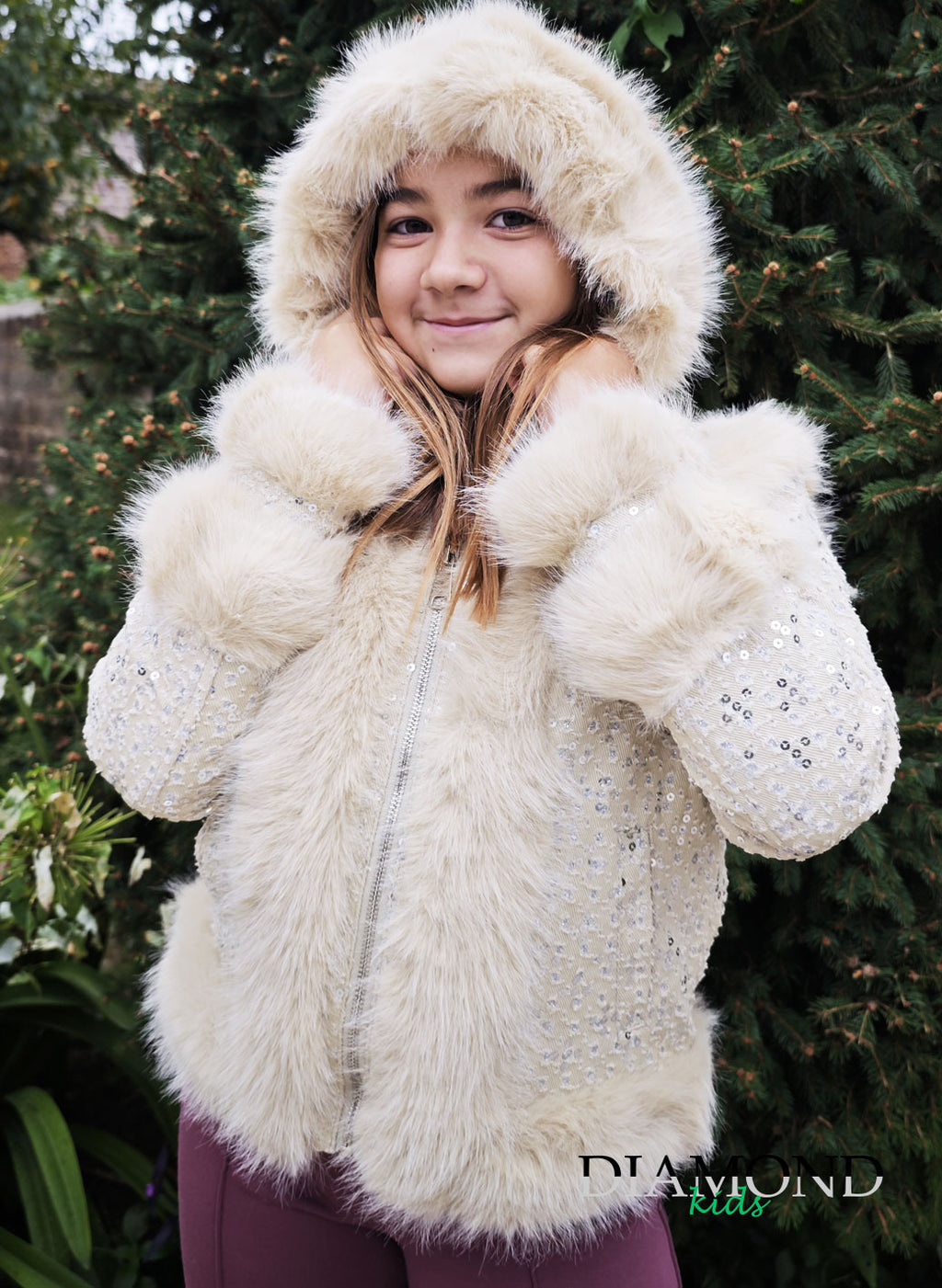 Ecopelliccia Bambina Cappuccio beige