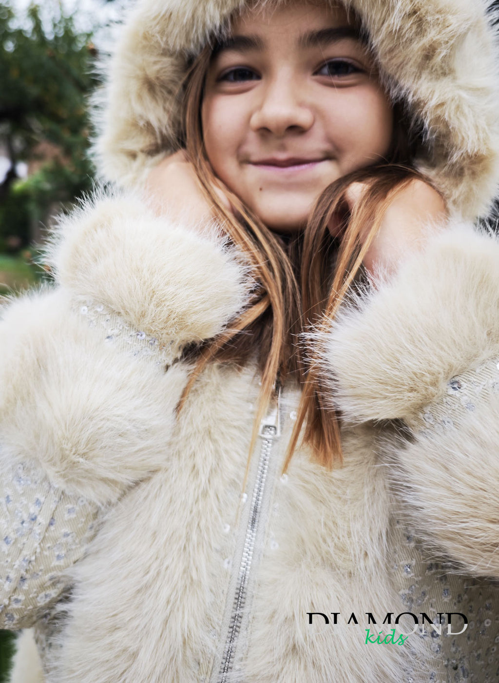 Ecopelliccia Bambina Cappuccio beige