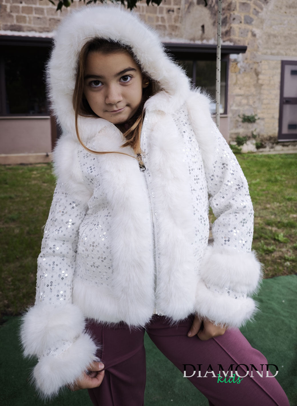 Ecopelliccia Bambina Cappuccio bianca