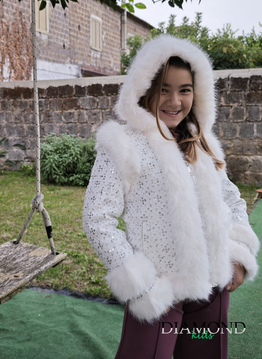 Ecopelliccia Bambina Cappuccio bianca