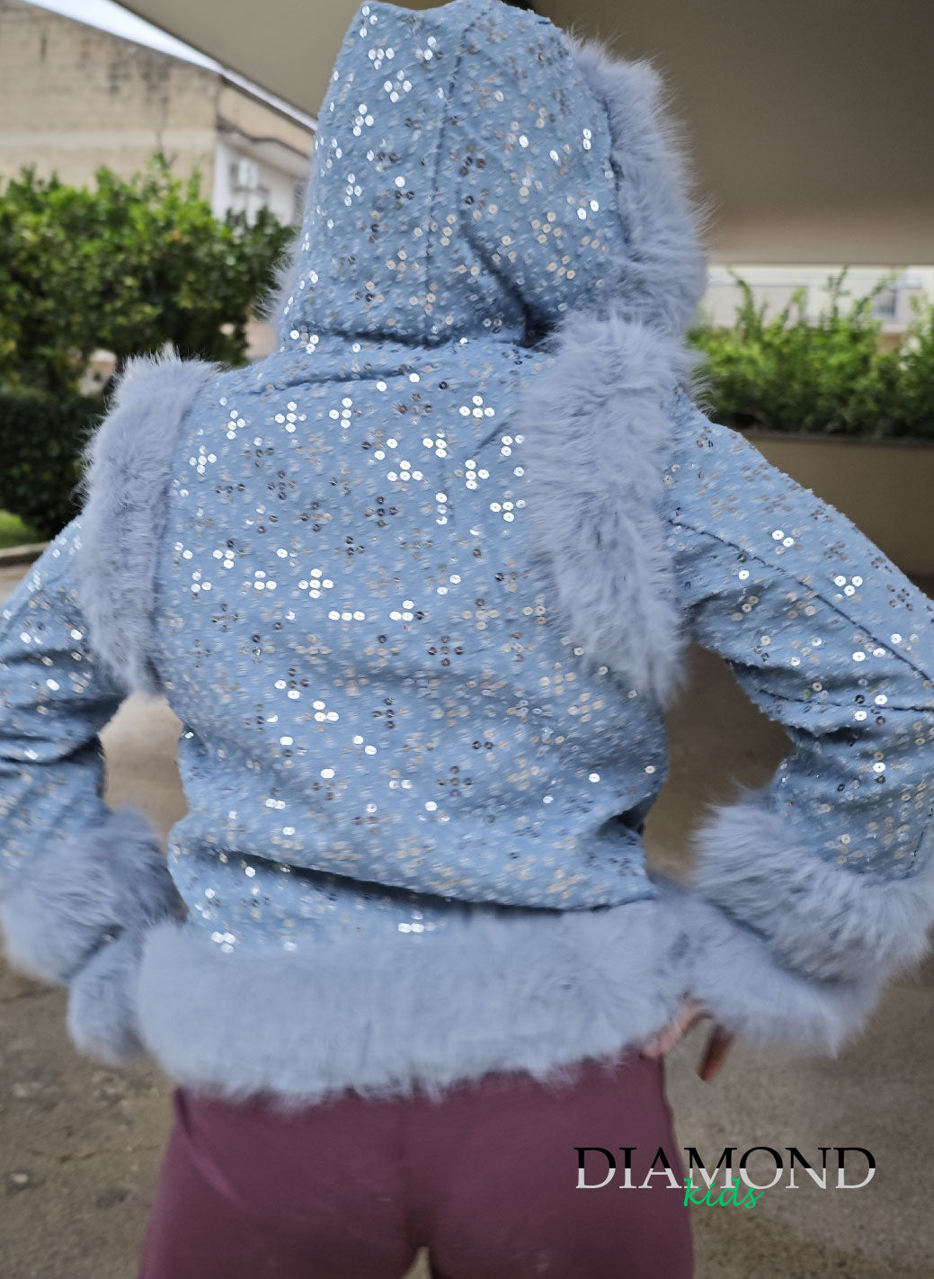 Ecopelliccia Bambina Cappuccio denim