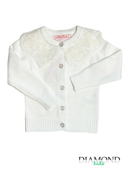 Cardigan Bambina Pizzo merletto bianco