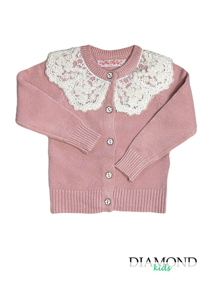 Cardigan Bambina Pizzo merletto rosa