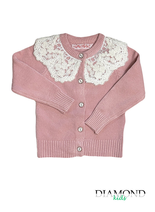 Cardigan Bambina Pizzo merletto rosa