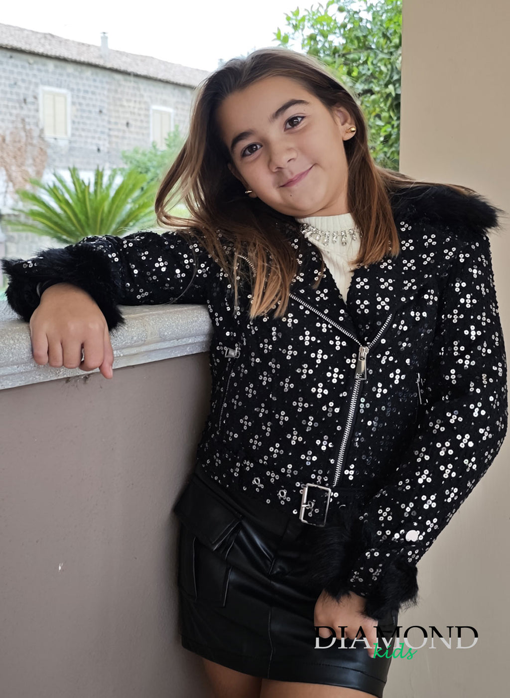 Ecopelliccia Bambina chiodo nera