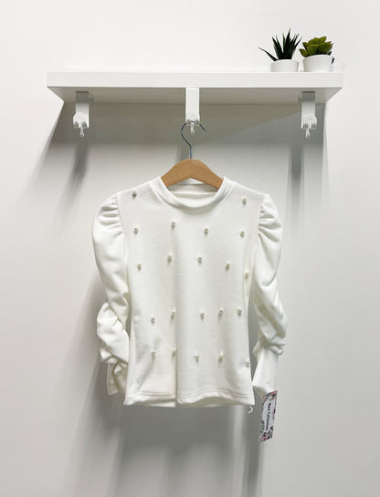 Maglia Bambina Perle bianca ciniglia arricciata