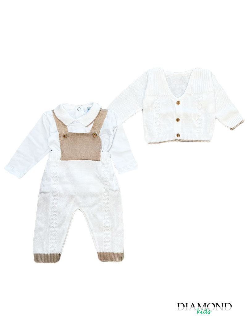Completo Neonato Unisex salopette bianco beige