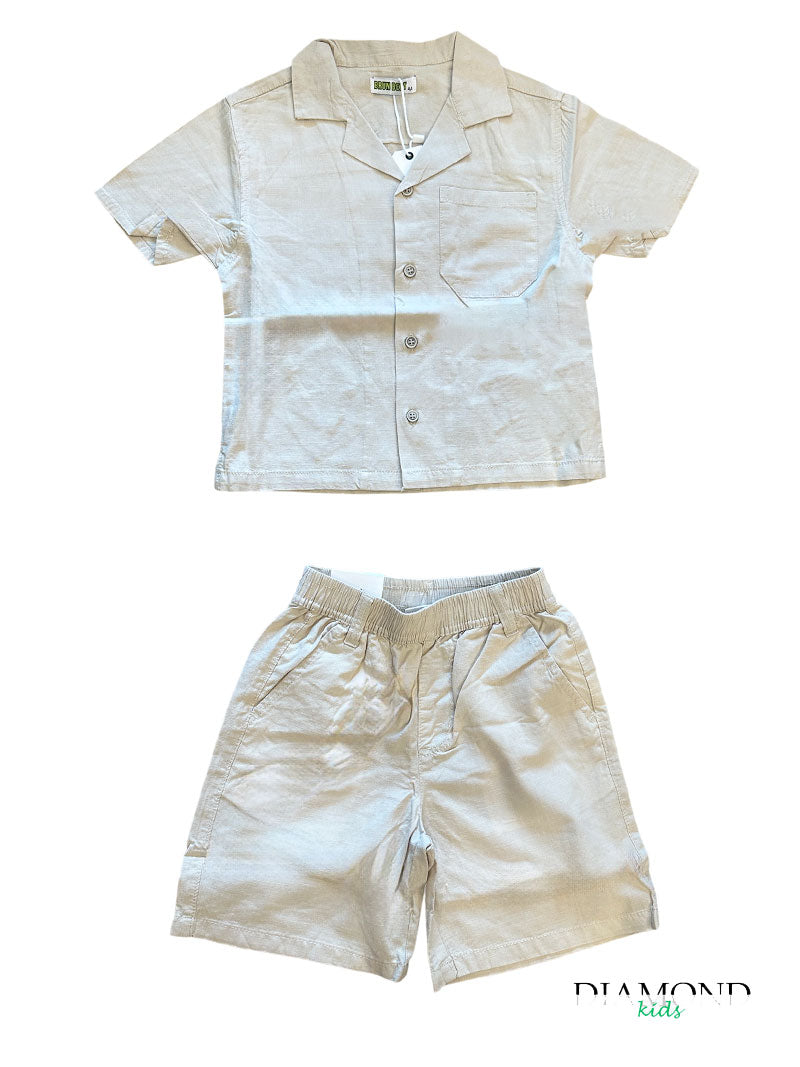 Completo Bambino Camicia Shorts beige