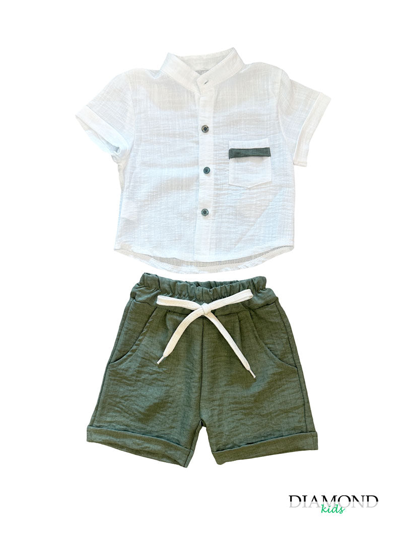 Completo Neonato Line Shirt verde salvia