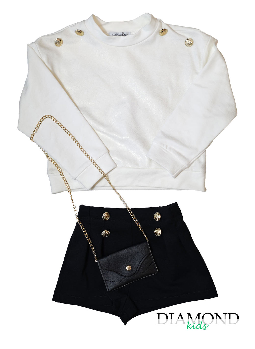Completo Bambina bottoni dorati nero bianco