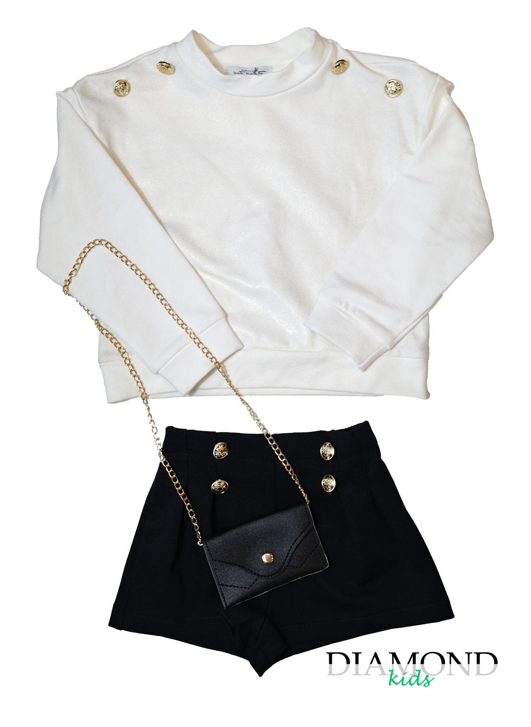 Completo Bambina bottoni dorati nero bianco