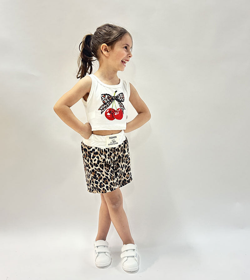 Completo Neonata Cherry Leopard bianco
