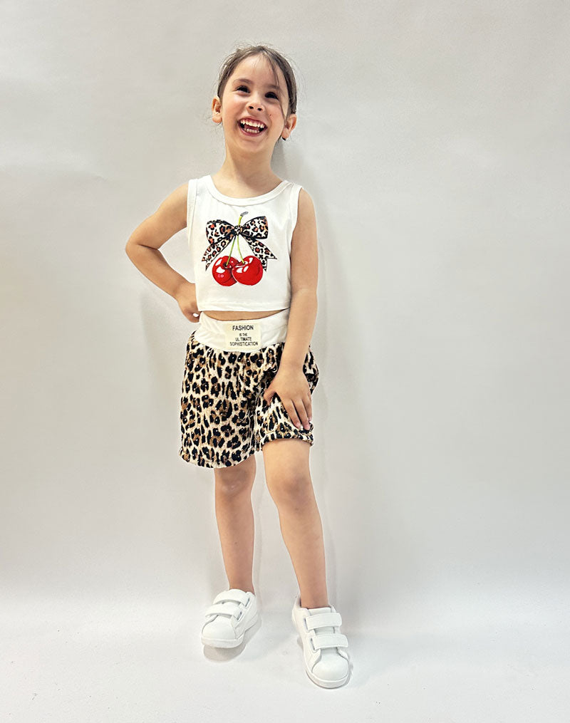 Completo Neonata Cherry Leopard bianco