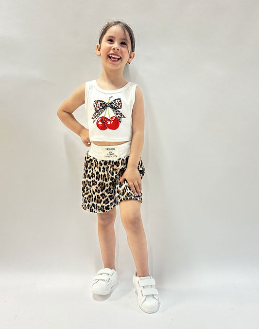 Completo Neonata Cherry Leopard bianco