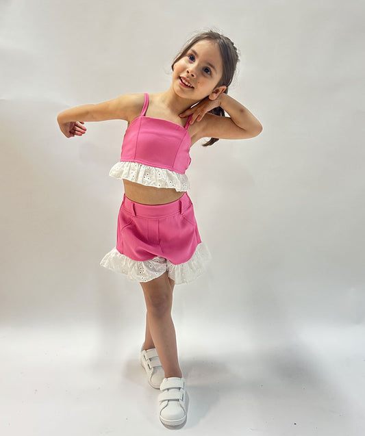 Completo Neonata Pizzo fucsia