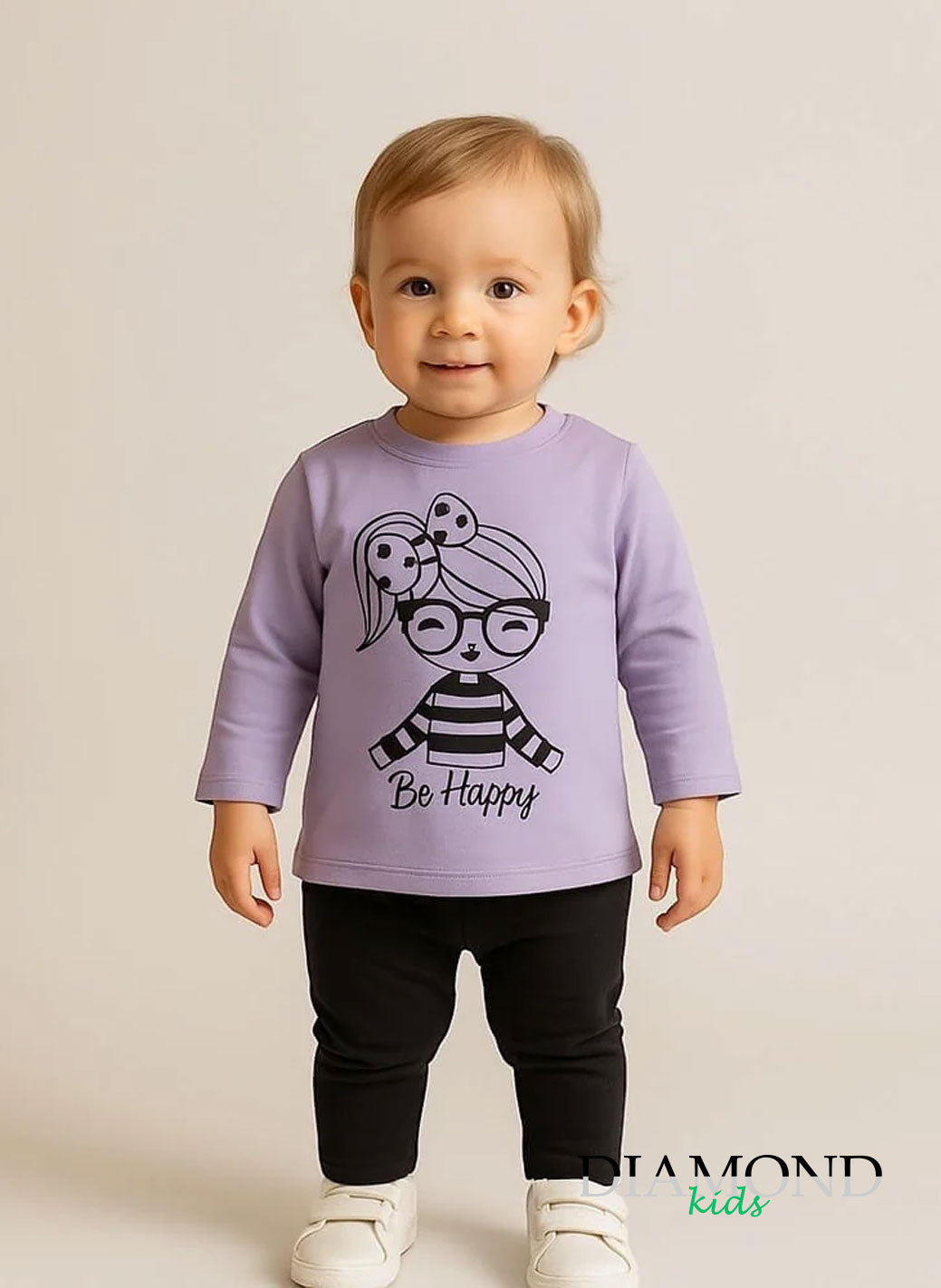 Completo Neonata Happy lilla nero