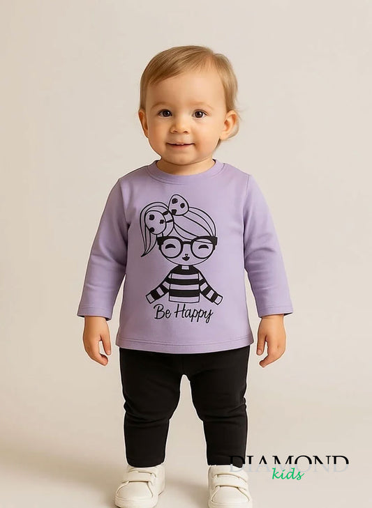 Completo Neonata Happy lilla nero