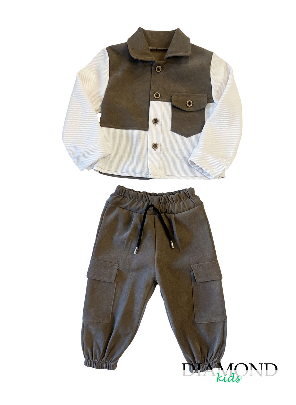 Completo Neonato Velvet panna e marrone