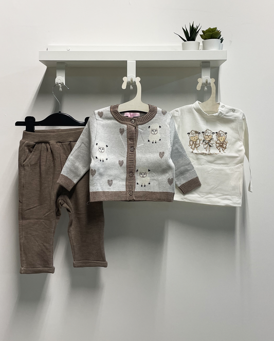Sheep Baby Girl Set, Blue and Beige