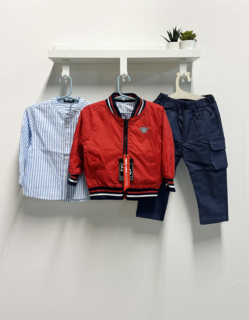 Completo Neonato Reverse righe rosso blu
