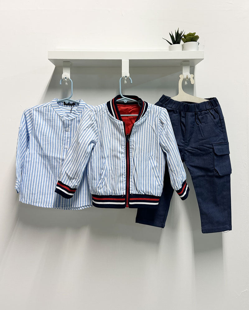 Completo Neonato Reverse righe rosso blu