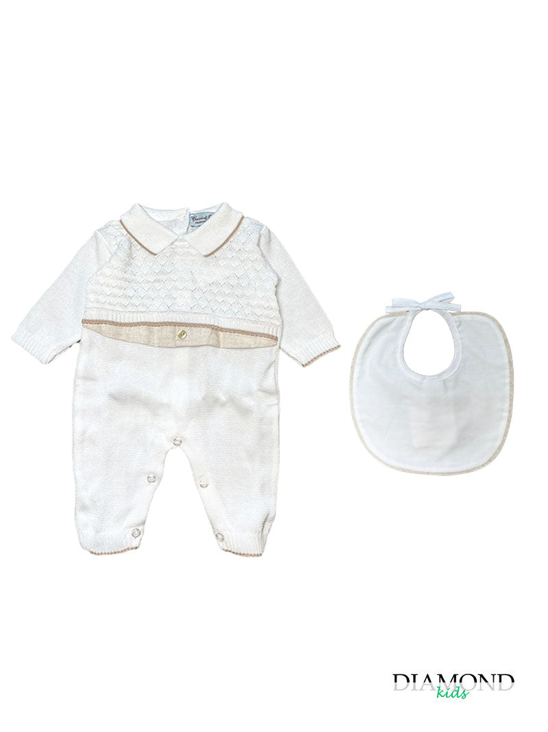 Corredino Neonato unisex ricamo bianco e beige