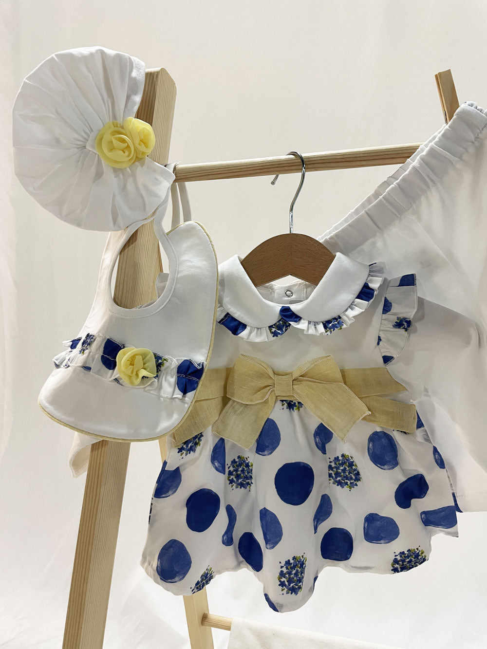 Baby Girl Layette Tender and Beautiful Polka Dots Blue and White
