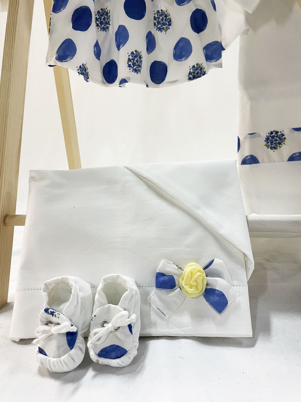 Baby Girl Layette Tender and Beautiful Polka Dots Blue and White