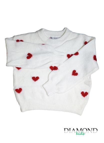 Maglioncino Bambina Cuori bianco