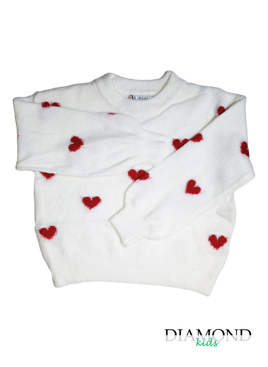 Maglioncino Bambina Cuori bianco
