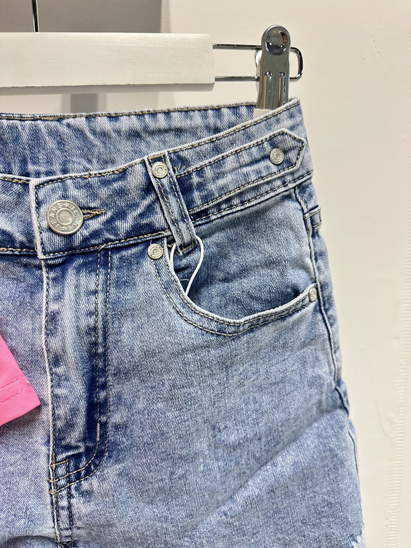 Completo Bambina H shorts denim fucsia